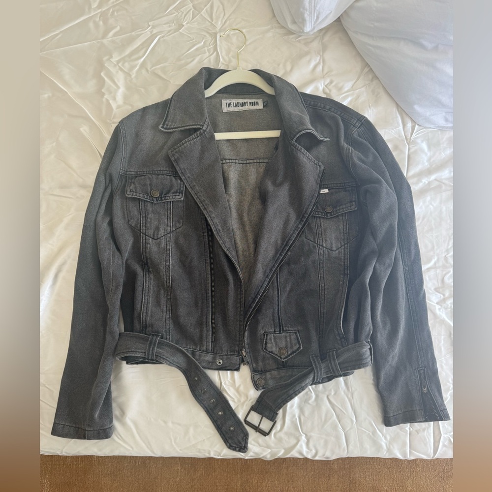 The Laundry Room Black Denim Jacket with White Back Graphic - Picture 2 of 2